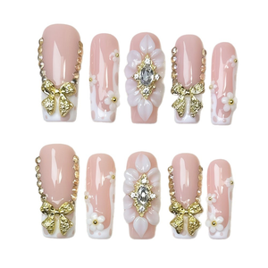 <span class=keywords><strong>Manicura</strong></span> <span class=keywords><strong>Francesa</strong></span> Hecha a Mano <span class=keywords><strong>con</strong></span> Flores Tridimensionales y Mariposas, Decorada <span class=keywords><strong>con</strong></span> Diamantes, Desmontable, para Blanquear las Uñas - Product Image 5