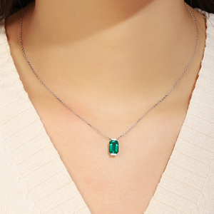 Collar con colgante de oro de 18K y esmeralda de Colombia para mujer, Gema de laboratorio, 9x6 - Product Image 6