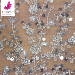 Yeni fransız beyaz ayna Sequins 3d boncuklu dantel parlayan nakış Net gelin düğün dantel elbise kumaş HY1335 - Product Image 3