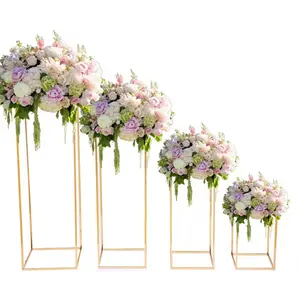 Matte Gold Wedding Flower Stand | Metal Vase Column Stand | Geometric Centerpiece Vase With Clear Acrylic pedestal risers
