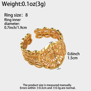 Elegant Antique Hollow Flexible Copper glossy plated ornament engagement gold 18k floral ring for females - Product Image 6