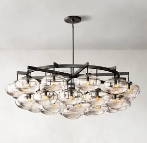 Nordic Led Chandelier Glass Ball Pendurado Lâmpada pingente para a cozinha Sala de estar Hall Jantar Modern Iron Iluminação Contemporânea