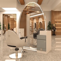 Miroir LED commercial moderne en cuir pour salon, simple et double face, à poser au sol ou à fixer au mur, pour salon de coiffure