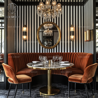 Ensemble de meubles élégants pour restaurant commercial, café, table en marbre, pieds en colonne, canapé en velours orange, sièges modernes pour café
