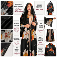 Abaya pour femme, robe longue ouverte, style vintage islamique, imprimé floral, manches larges et douces, ensemble complet avec hijab assorti, pour l'Aïd de Dubaï