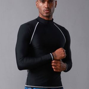 Maillot de bain <span class=keywords><strong>noir</strong></span> à manches longues UPF50+ avec logo personnalisé, combinaison de surf, <span class=keywords><strong>gilet</strong></span>, chemise, rashguard – Vente en gros - Product Image 3