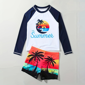 Ensembles de maillots de bain colorés pour enfants, imprimés floraux, requins et léopards, deux pièces, avec protection anti-UV et short, pour la natation et la plage - Product Image 3