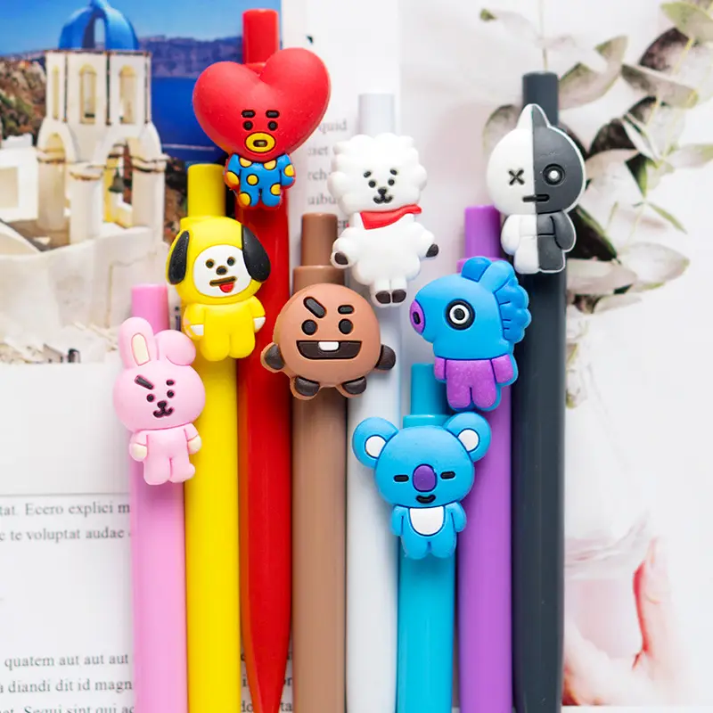 Clique Retrátil Cartoon Roller Ball Pen PVC Personagem Caneta Esferográfica Logotipo Personalizado Colorido Bonito Caneta