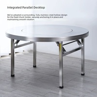 Table ronde pliante en acier inoxydable avec plateau tournant intégré pour la maison, les repas en plein air, les banquets, le hot pot, design gain de place