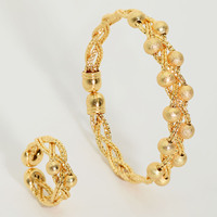 Nouveau Design Parure de Bijoux de Mariée Style Dubaï Plaqué Or 24 carats, Ensemble Bracelet et Bague 2 en 1, Bijoux de Mariée Arabes de Luxe pour Femme