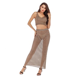 Amzn AE fb eb tiktok <span class=keywords><strong>Shein</strong></span> 2020 Mode Nouvelle femme Creux Serré Tricoté À La Main Longue Jupe - Product Image 1