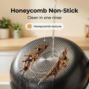 Wok en fonte moulé d'une seule pièce, martelé, antiadhésif, avec anneau anti-graisse, facile à nettoyer, couvercle en verre trempé et base en fonte, <span class=keywords><strong>pour</strong></span> la maison - Product Image 4