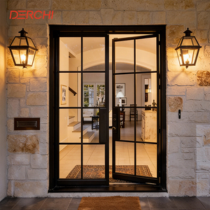 Pintu Tunggal DERCHI dari Besi Tempa Modern Mewah Gaya Prancis Desain Sederhana Elegan Kaca Baja Ayun Masuk Pintu Aluminium - Product Image 1