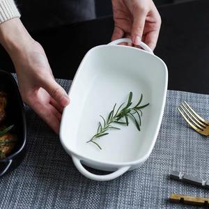 Gâteau <span class=keywords><strong>rectangulaire</strong></span> micro-ondes ustensiles de cuisson en céramique ensemble de dîner assiette de cuisson nordique ustensiles de cuisson en <span class=keywords><strong>porcelaine</strong></span> avec poignée <span class=keywords><strong>plat</strong></span> de cuisson - Product Image 2