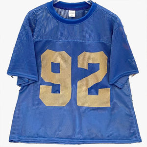 Camiseta de Verano Vintage Unisex Azul Oversize de Malla Transpirable con Estampado y Cuello Redondo, Manga Corta, Versátil - Product Image 1