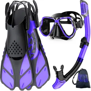 Conjunto de máscara de mergulho com logotipo personalizado, óculos de mergulho de silicone profissional à prova d'água, conjunto de barbatanas de snorkel ajustáveis