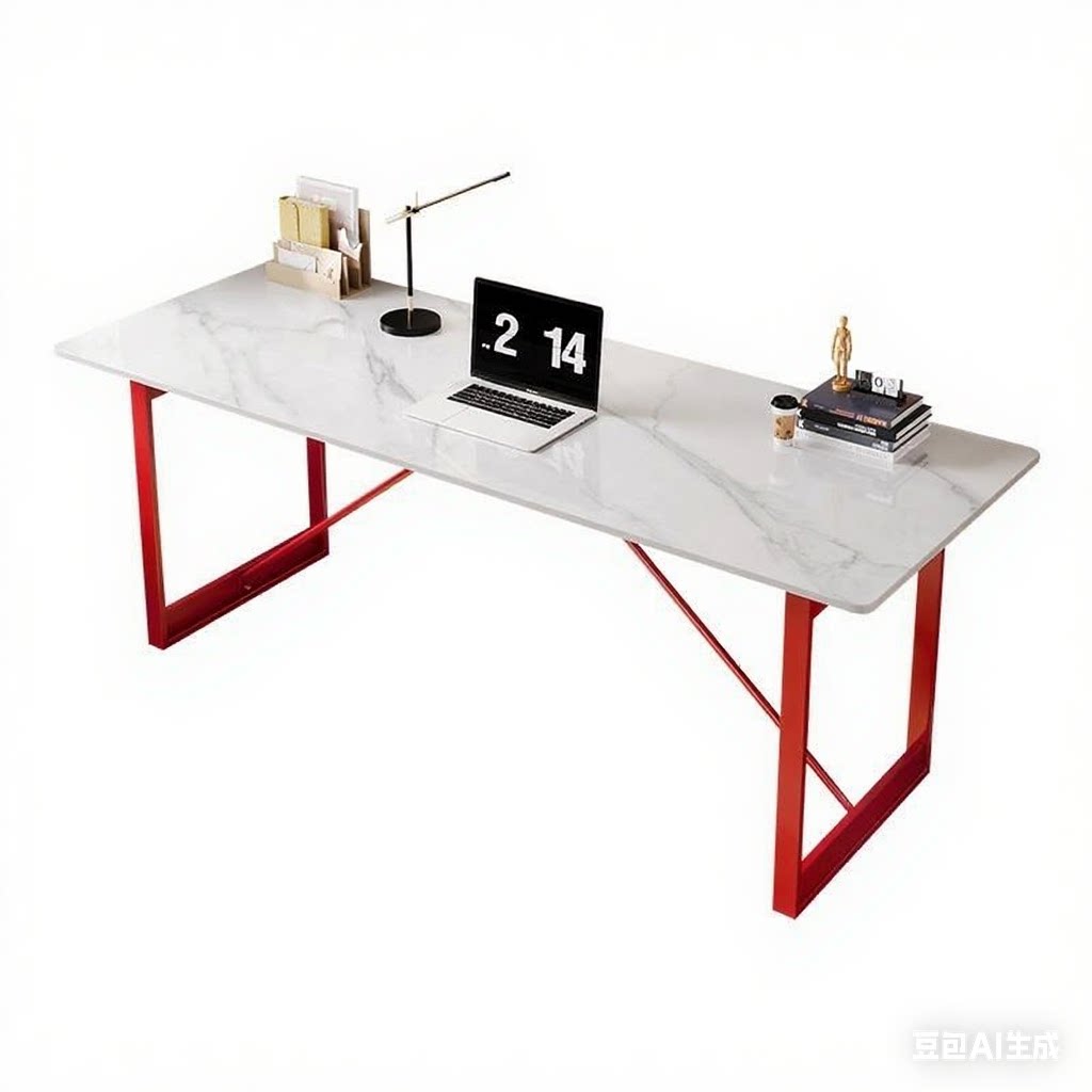 Plateau de table blanc montagne de neige + pieds de table rouges