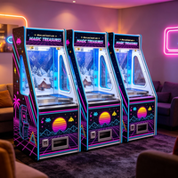 MAGIC TREASURES Machine d'arcade à monnayeur pour un joueur, style rétro années 80, avec éclairage néon synthwave et système de récompenses, style USA