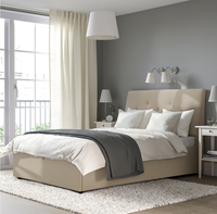 Échantillon Gratuit - Vente en Gros - Meubles Modernes - Lit Doux en Tissu Lin Tufté avec Sommier à Lattes en Bois de Pin pour Dortoir et Chambre d'Hôtel - Tailles King, Queen, Double