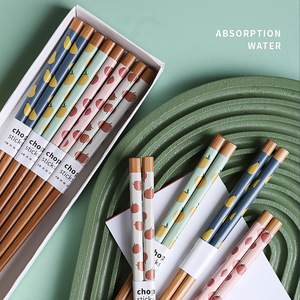 Bamboo Chopsticks 8 Pair Printed Cartoon Design Non Slip Gift Box Set For Adults Environmental Friendly Cutlery - Product Image 1