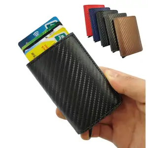 热卖弹出碳纤维PU皮革自动信用卡持有人RFID封锁智能简约男士钱包