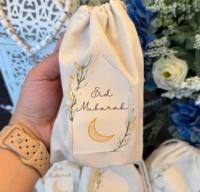 Sac cadeau en coton personnalisé en gros pour le Ramadan, avec cordon de serrage, design estampé à chaud sur le thème islamique pour les faveurs de l'Aïd