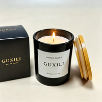 Bougie parfumée en verre noir avec couvercle en bambou, boîte cadeau, cire de soja, aromathérapie, cadeau pour la maison, parfum personnalisé et fabrication OEM prisée