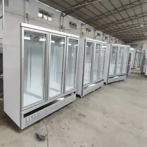 1350 L tempered glass door with defrost function compressor build in supermarket vertical display fridge
