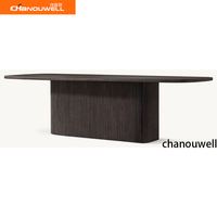 Table à manger sur piétement en chêne noir, table rectangulaire moderne en chêne massif rainuré pour 6 à 12 personnes