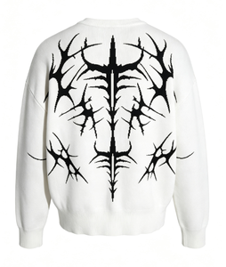Maglione Lavorato a Maglia Vintage Y2K con Lettere Gotiche, Nero e Bianco, Motivo Spinato a <span class=keywords><strong>Ragno</strong></span>, Oversize, Maniche Lunghe, Stile Retrò Skate - Product Image 5