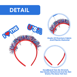 ที่คาดผม Xieli I <span class=keywords><strong>Love</strong></span> the USA ลายธงชาติ สำหรับวันชาติสหรัฐอเมริกา 4 กรกฎาคม สีแดง ขาว น้ำเงิน ของชำร่วยงานปาร์ตี้ - Product Image 4