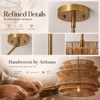 Luminaire suspendu en corde de chanvre multicouche avec finition laiton brossé, douille E26/E27, pour îlot de cuisine et décoration intérieure