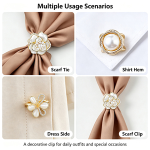 Boucle de Foulard Personnalisée en Alliage avec Perles et Strass, Clips Décoratifs pour Foulards et Ourlets de Chemises pour Femmes, Tenue Quotidienne - Product Image 3
