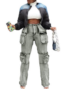 Pantalones vaqueros <span class=keywords><strong>Cargo</strong></span> de alta calidad para <span class=keywords><strong>mujer</strong></span>, pantalones vaqueros de <span class=keywords><strong>vaquero</strong></span> lavados azules de cintura alta Vintage con bolsillos, pantalones vaqueros de calle - Product Image 3