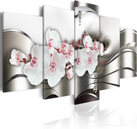 Impression sur toile à 5 panneaux de fleurs d'orchidée jaunes - Œuvre d'art moderne, peinture abstraite, décoration murale pour la maison, décoration de salon