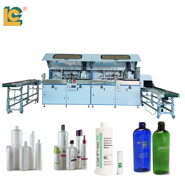 Automatic 6 Station Round Oval Square Container Screen Printer Two Color UV Curing for Plastics Industry Tube Bottle Printer