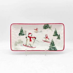 Piatto da portata natalizio in ceramica a 4 sezioni con orso polare, design con orso sciatore, sciarpa rossa, cappello e albero di Natale - Product Image 6