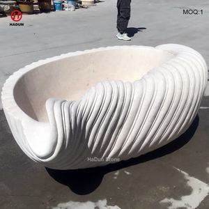 <span class=keywords><strong>Conch</strong></span> şekilli bej mermer küvet HaDun el oyma bağlantısız Seashell küvet özel tasarım doğrudan abd üretici - Product Image 3