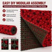 Dinding Bunga Buatan Grosir 3D 5D Latar Belakang Dinding Floral 8ft X 8ft Panel Dinding Pernikahan Bunga Merah