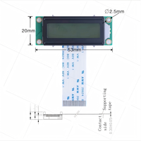Modul LCD Film Abu-abu 1602A-20-2A dengan IC Driver ST7066U Multibahasa 16P untuk Dapat Disesuaikan dengan FPC75MM untuk Instrumen Kecil