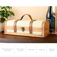 Ficelle Vintage Trunk Bouteille De Vin Boîte-cadeau Boîte À Vin En Bois Bois Faux Cuir Laiton Tissu Hold1 Bouteille avec Couvercle et Poignée