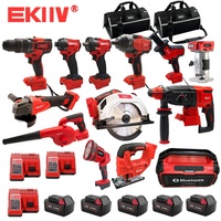EKIIV Ensemble d'outils industriels 12 pièces 18V sans fil sans balais, comprenant perceuse sans fil et autres outils à main, kit d'outils