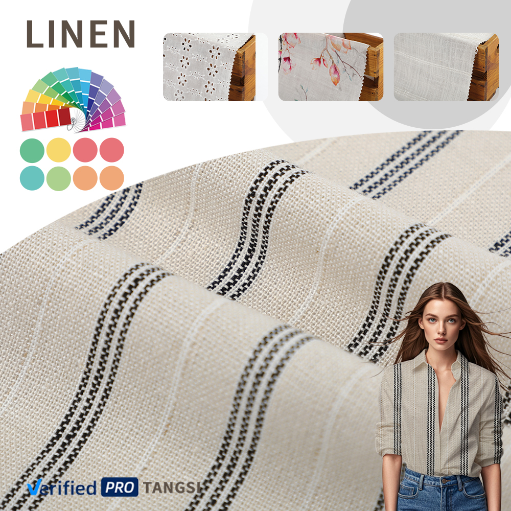 New Year Customizable Sustainable Woven Fabric Plain Dyed Blackout 55 Linen & 45 Viscose Cotton Fabrics for Clothing