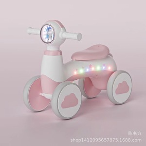 Children's Four-Wheeled Scooter With Lights For 1-3 Years Old Toddler Push Ride On Toy Pink And White Color Mix - Product Image 1