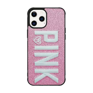 Bling Glitter 3D rosa morbida custodia per telefono carina per iPhone 14 13 Pro Max sublimazione di lusso personalizzata di design antiurto