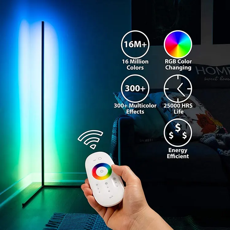 2021 Amazon Hot Sale Minimale moderne Stativ-Eck-Stehlampe Stehendes Schlafzimmer Rabatt Smart LED RGB LED-Stehlampen