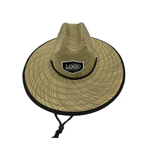 High Quality Summer Natural Mat Grass Lifeguard Straw Hats With Custom Patch Logo For Man