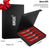 AMSZL Ensemble de 4 couteaux à steak personnalisés en acier inoxydable japonais à haute teneur en carbone avec manche en bois pakka Boîte-cadeau incluse