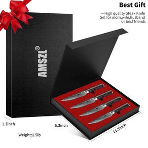 AMSZLカスタム4ピースステーキナイフセット日本高炭素ステンレススチールPakka木製ハンドル付きギフトボックス付き - Product Image 5