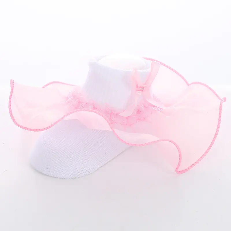 Individuelle frühling rosa netz spitzensocken schleife weiß mittlere röhre socken einweichen nasse luft kinder baumwollsocken